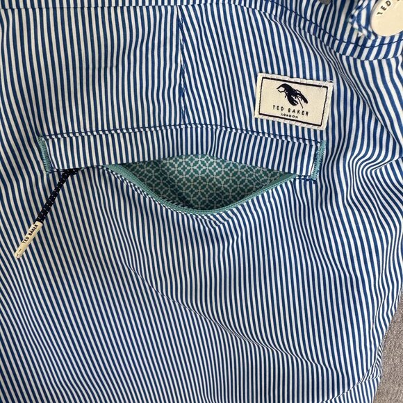 Ted Baker Blue White Strip Lobster Logo Snap Front Swim Shorts Size 2XL / 6 - Picture 9 of 16